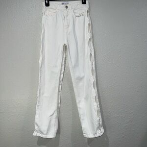 Zara white jeans with cutouts on the side